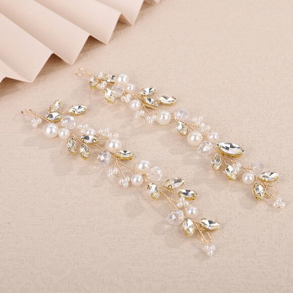 Hair Accessories Gold Headband with Rhinestones and Pearl for Wedding Brides - Picture 3 of 5